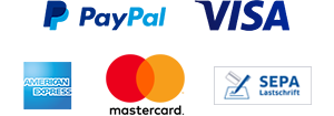 zahlungsarten: Visa, American Express, PayPal, MasterCard,SEPA Lastschrift